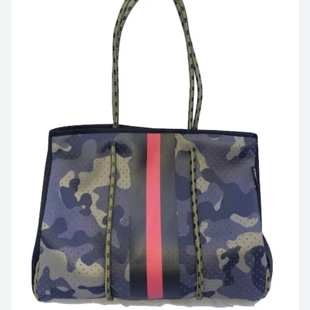 Neoprene Camouflage Tote Bag with Red Stripe